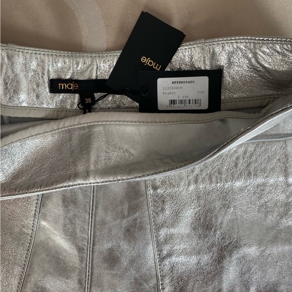 MAJE IROSUM LEATHER SHORTS Silver NWT Size-38 no belt - Picture 5 of 8